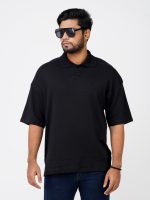 Premium Solid Black Drop Shoulder Polo Shirt For Men