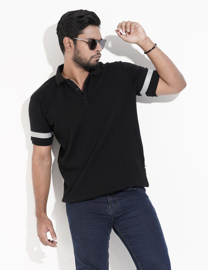 Premium Solid Black Print Polo Shirt For Men - Image 2