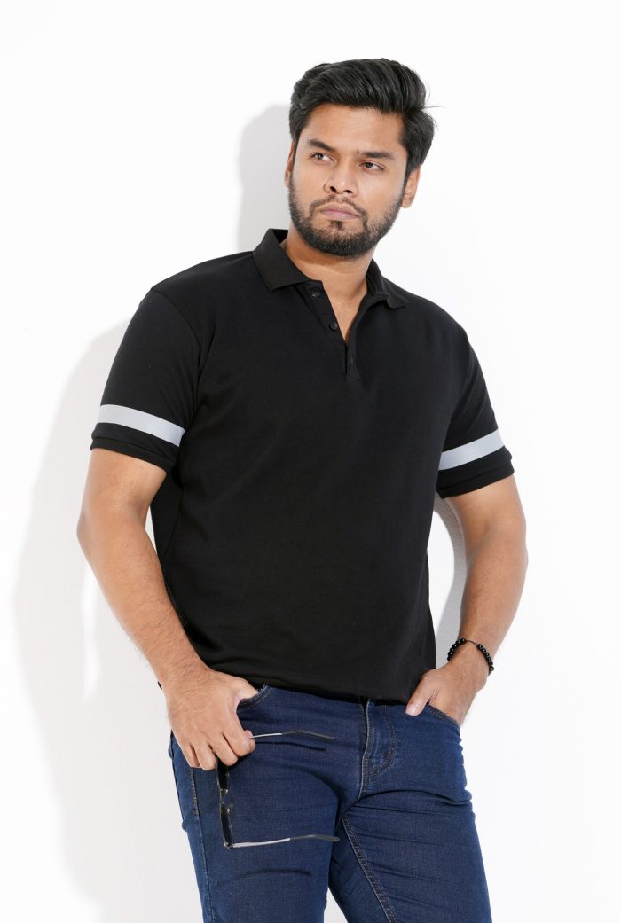 Premium Solid Black Print Polo Shirt For Men - Image 3