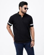 Premium Solid Black Print Polo Shirt For Men