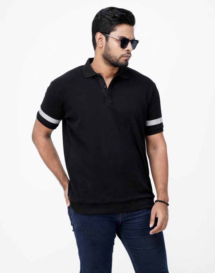 Premium Solid Black Print Polo Shirt For Men - Image 1